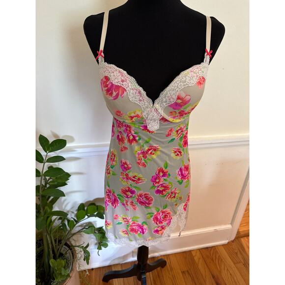 Victoria's Secret Floral Lace Built in Bra Slip Babydoll Teddy Slip Lingerie 36D - Picture 5 of 13